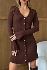 Solid Button Front Knit Sweater Dress