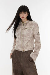 Cropped Tie-Dye Stand Collar Jacket M / Ivory
