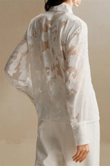 Casual Jacquard Turtleneck Blouse