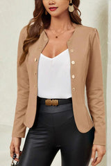 Button Up Fitted Blazer Jacket Khaki / S