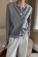 Contrast Panel Layering Cardigan Light Grey / One Size