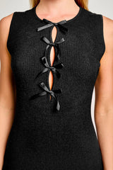 Sleeveless Bow Cutout Knit Sweater Dress