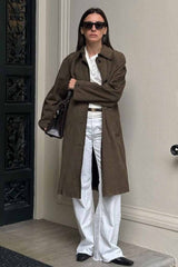 Brown Suede Retro Long Sleeve Overcoat