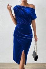 Off-the-shoulder Bodycon Cocktail Dress S / Blue