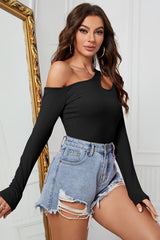 Slanted Neckline Bodycon Knit Top