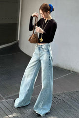 Washed Wide Leg Distressed Jeans