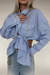 Asymmetric Button Back Cutout Blouse