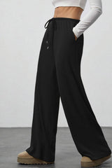 Draped Drawstring Wide Leg Knit Pants
