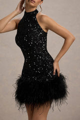 Shiny Fuzzy Sequin Bodycon Party Dress