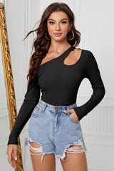 Slanted Neckline Bodycon Knit Top