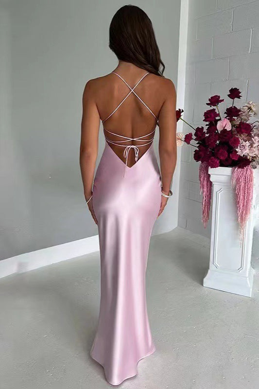 Back Tie Spaghetti Strap Formal Dress