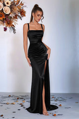 Satin Split Bodycon Party Dress XS / Black