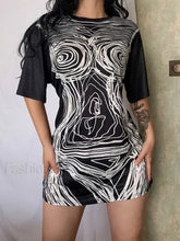Abstract Line Print Tee Mini Dress Black / S Mini Dresses