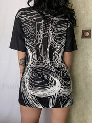 Abstract Line Print Tee Mini Dress Mini Dresses