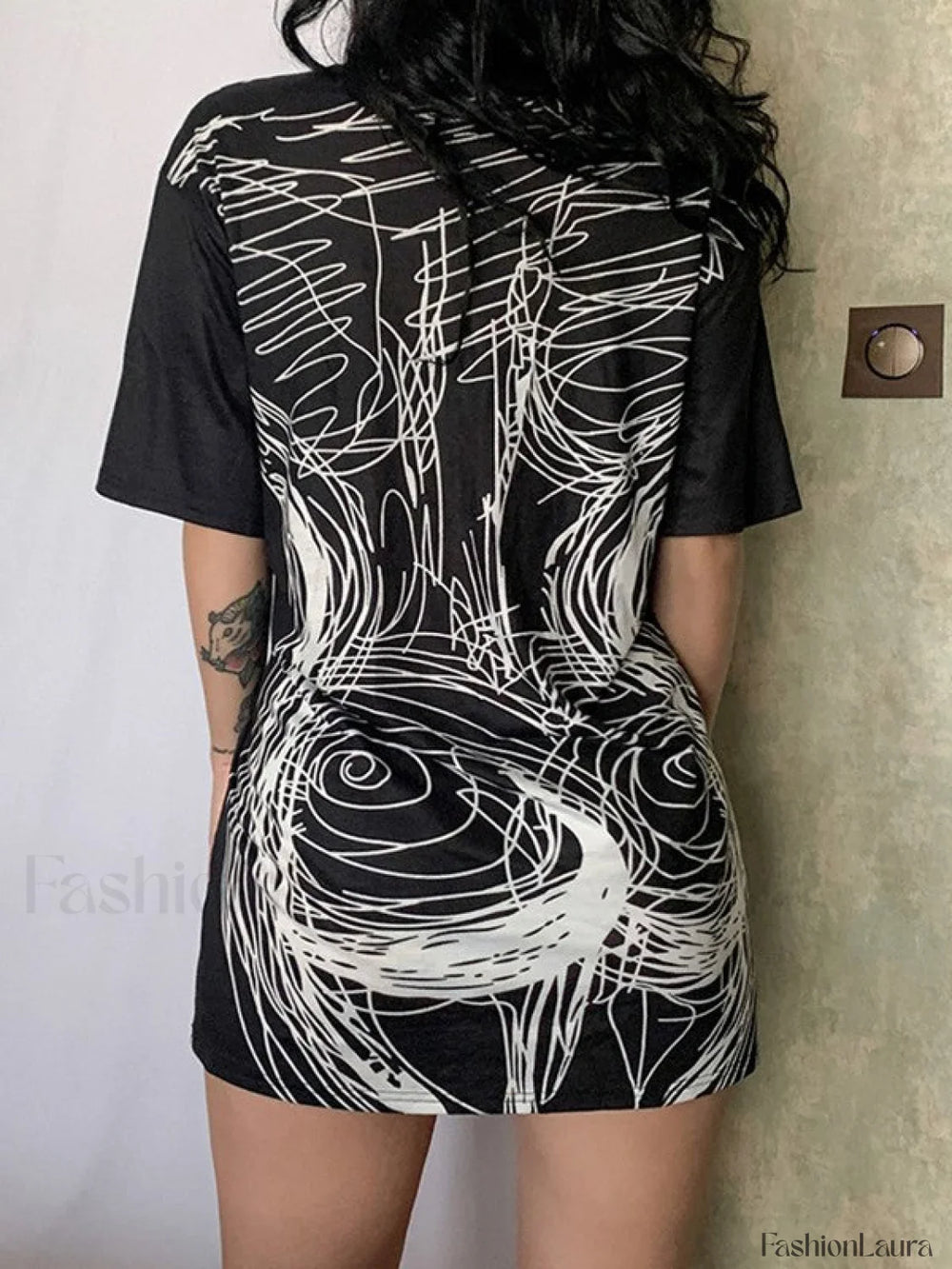 Abstract Line Print Tee Mini Dress Mini Dresses