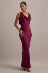 Satin Cowl Neck Fishtail Party Dress S / Red