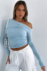 Off Shoulder Ruffled Long Sleeve Knit Top