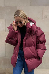 Heavy Duty Zipped Hooded Puffer Jacket S / Red