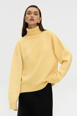Turtleneck Loose Knit Pullover Sweater Beige / S