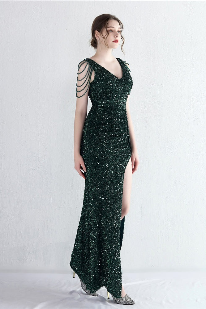 Statement Bead Mermaid Gown Formal Dress S / Green