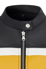 Colorblock PU Cropped Jacket