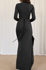 Slim Fit Pleated Long Sleeve Maxi Dress