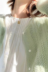 Lightweight Hollow Knit Vest Cardigan Green / One Size
