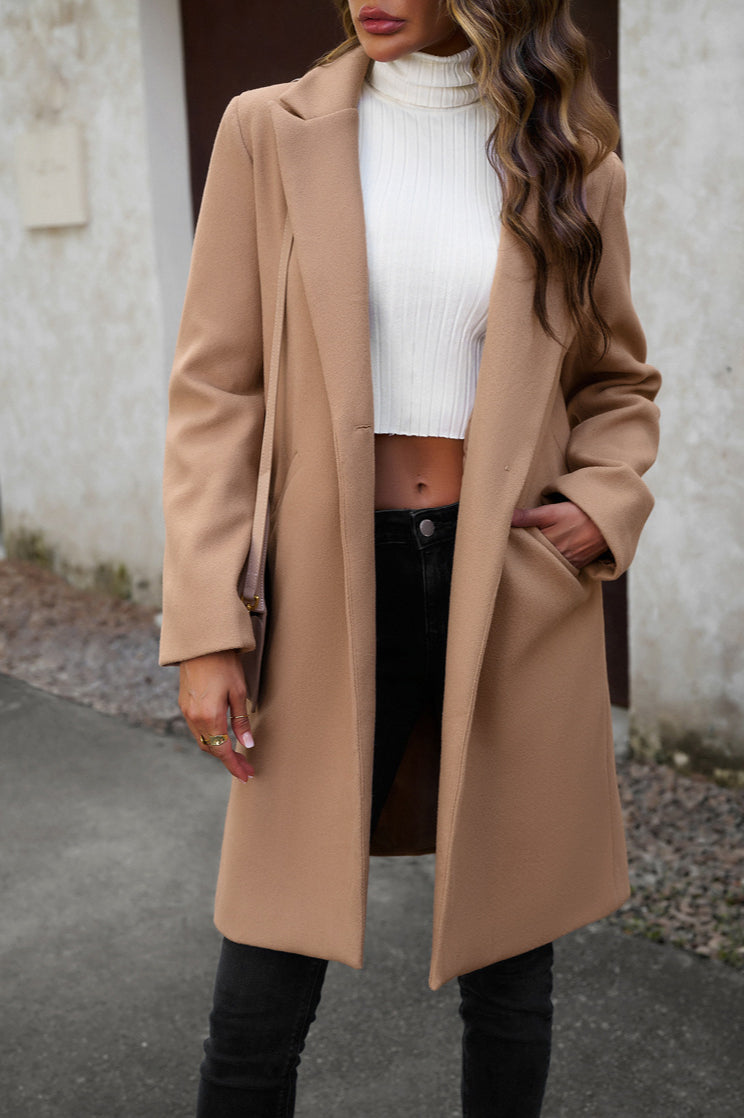 Wool Blend Solid Longline Coat coats
