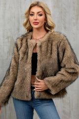 Plush Short Fur Open Cardigan Coat Khaki / S coats