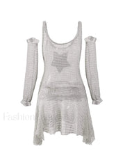 Arm Gloves Hollow Out Star Crochet Knit Mini Dress Mini Dresses