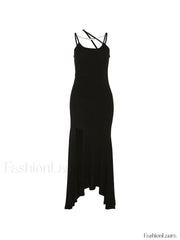 Asymmetric High Slit Bodycon Maxi Dress Midi Dresses