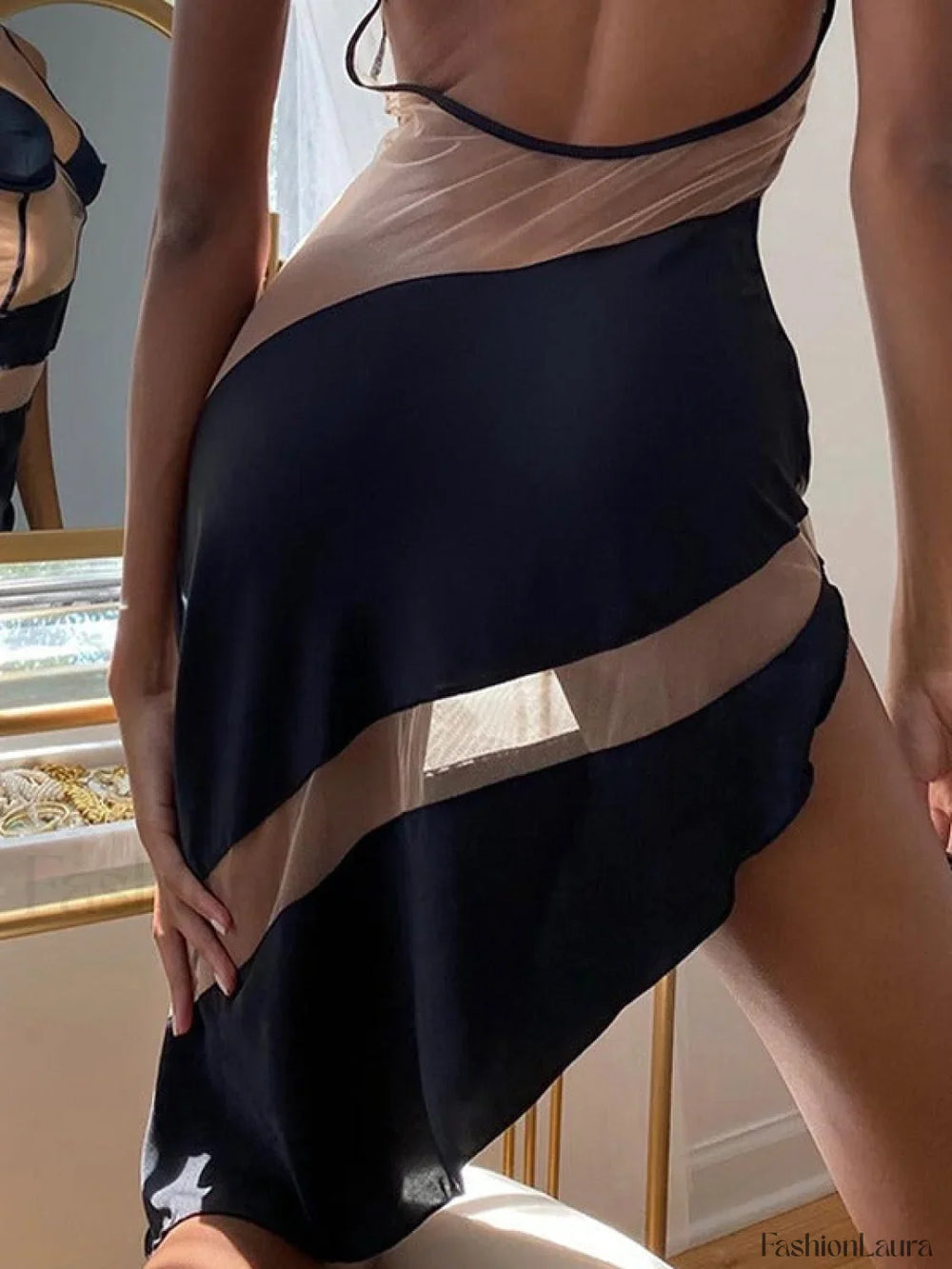 Asymmetric Patchwork Mesh Maxi Dress Maxi Dresses