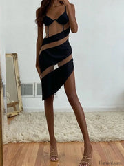 Asymmetric Patchwork Mesh Maxi Dress Maxi Dresses