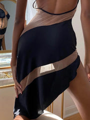 Asymmetric Patchwork Mesh Maxi Dress Maxi Dresses