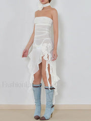 Asymmetric Ruffle Bandeau Maxi Dress Maxi Dresses