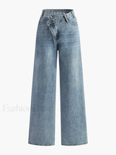 Asymmetric Waist Wide Leg Jeans LightBlue / XS Pants