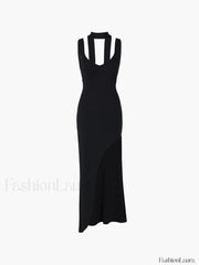 Asymmetrical Hem Backless Trendy Split Maxi Dress Dresses