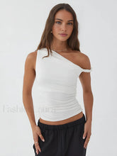 Asymmetrical Neck Basic Top White / XS T Shirts