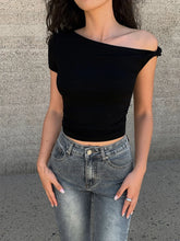 Asymmetrical Neck One Shoulder Off Top Black / XS T Shirts