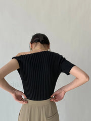 Asymmetrical Neck One Trendy Shoulder Off Knit Top Sweaters L