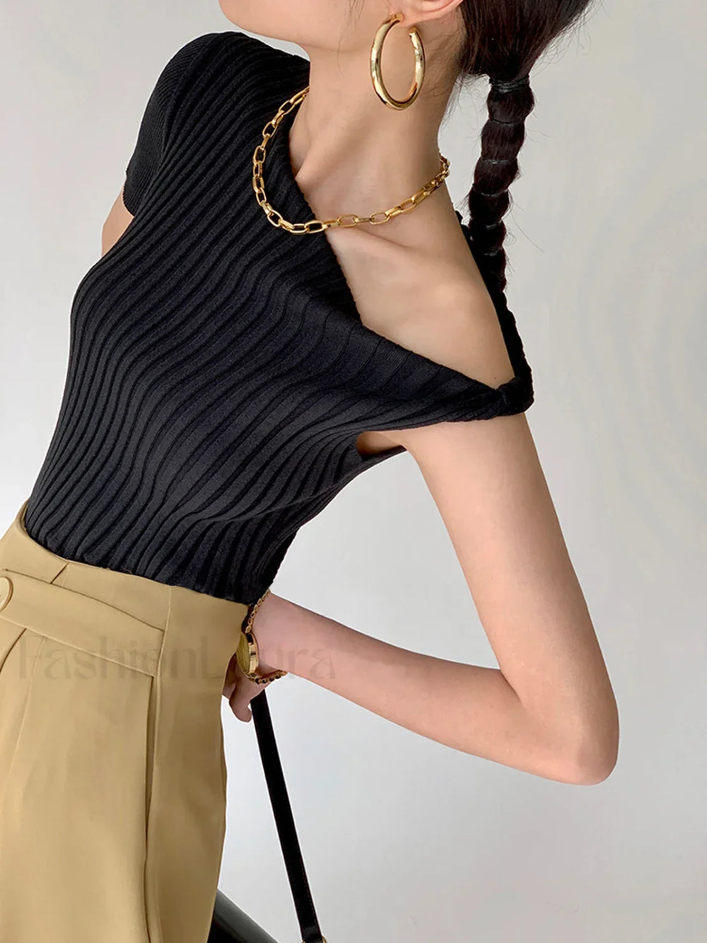 Asymmetrical Neck One Trendy Shoulder Off Knit Top Sweaters L