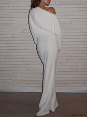 Asymmetrical Off Shoulder Solid Modern Long Sleeve Maxi Dress Dresses
