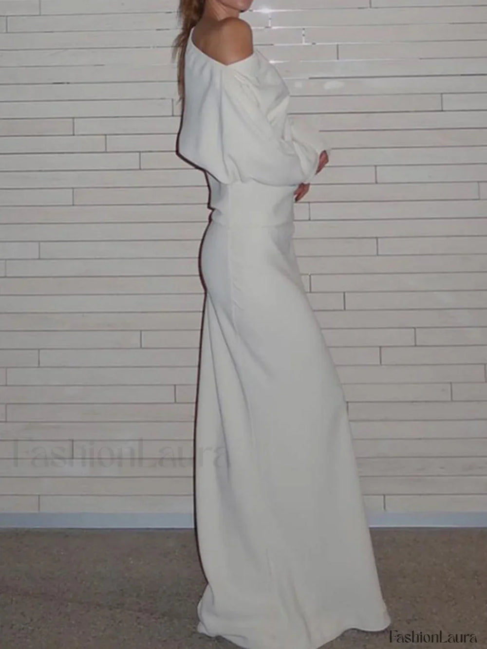 Asymmetrical Off Shoulder Solid Modern Long Sleeve Maxi Dress Dresses