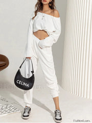 Asymmetrical Off Shoulder Solid Sweatshirt Sweatshirts