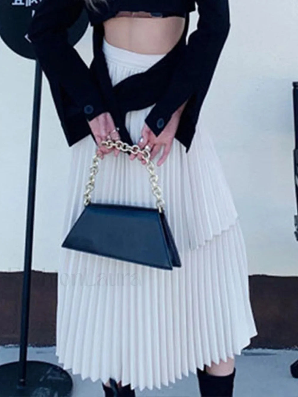 Asymmetrical Pleated Graceful Layered Midi Skirt Skirts