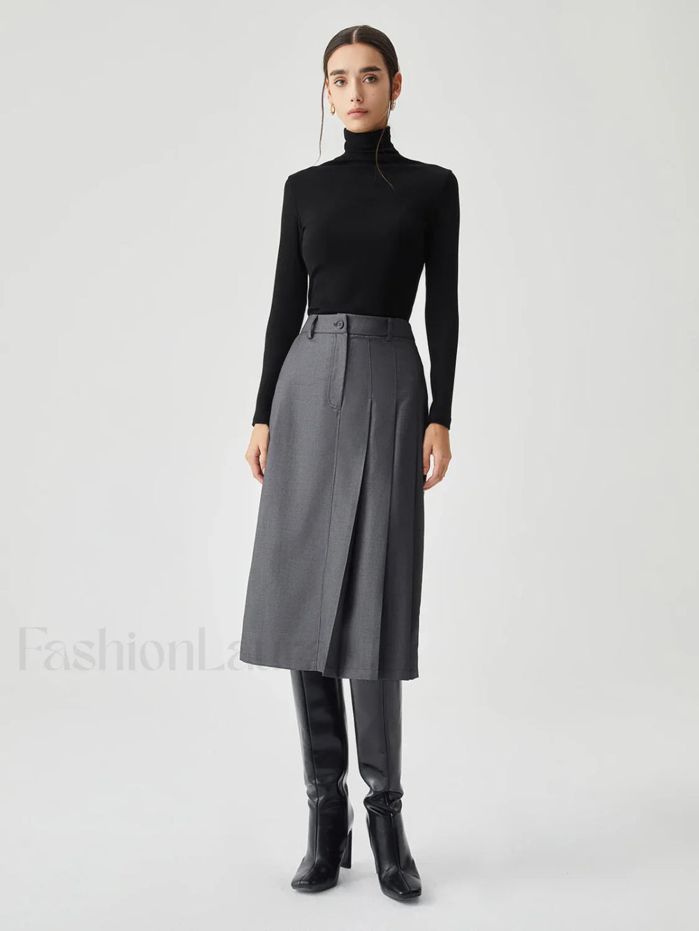 Asymmetrical Pleated Graceful Midi Skirt Skirts