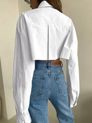 Asymmetrical Pocket Button Trendy Collar Crop Shirt Shirts