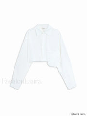 Asymmetrical Pocket Button Trendy Collar Crop Shirt Shirts