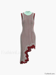 Asymmetrical Wavy Hemline Trendy Sweater Midi Dress Sweaters L