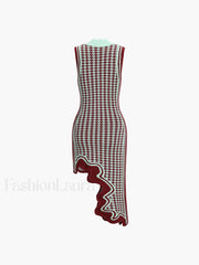 Asymmetrical Wavy Hemline Trendy Sweater Midi Dress Sweaters L